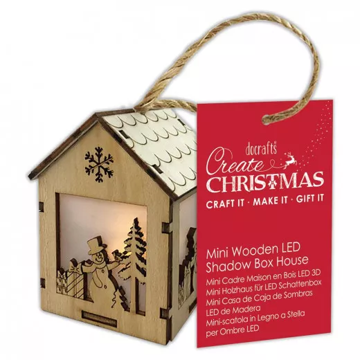 Mini Wooden LED Shadow Box House - Snowman Presents